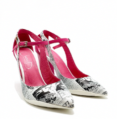 Pointure - Fuchsia/White Newsprint High Heel