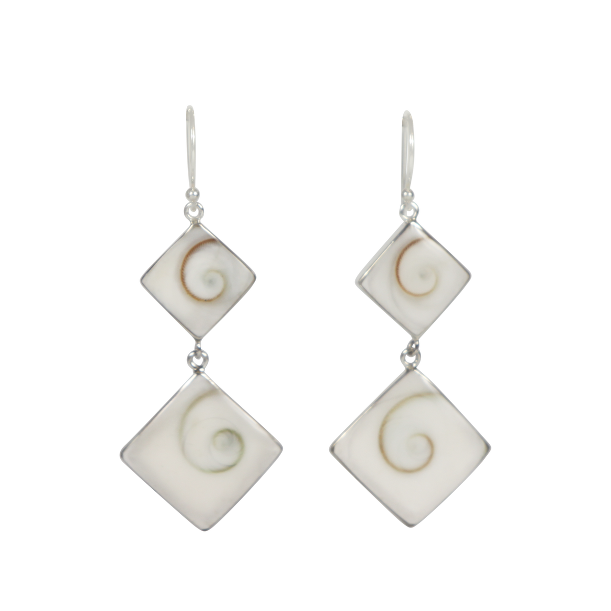 Sundari Jewellery Statement double square Shiva shell earrings set into sterling silver