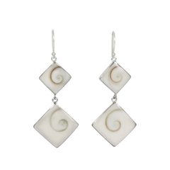 Sundari Jewellery Statement double square Shiva shell earrings set into sterling silver