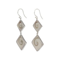 Sundari Jewellery Statement double square Shiva shell earrings set into sterling silver