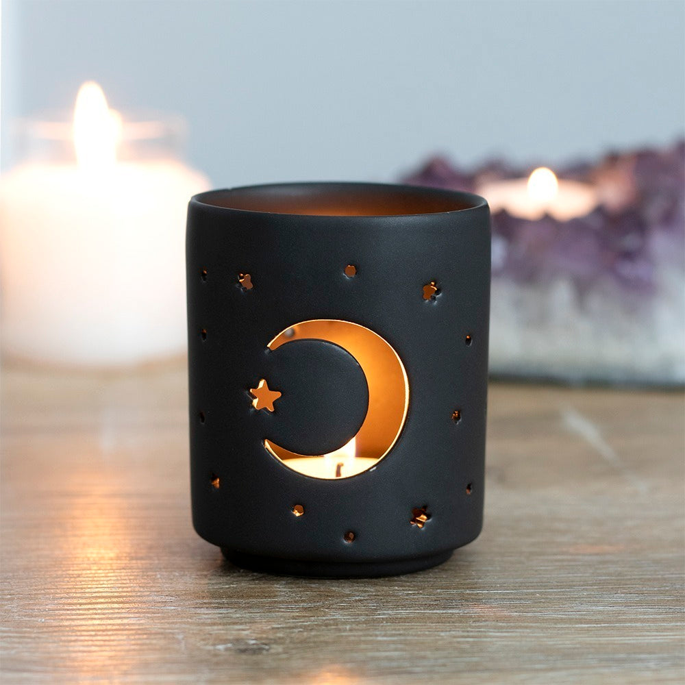 Small Black Mystical Moon Cut Out Tealight Holder (Online Only)