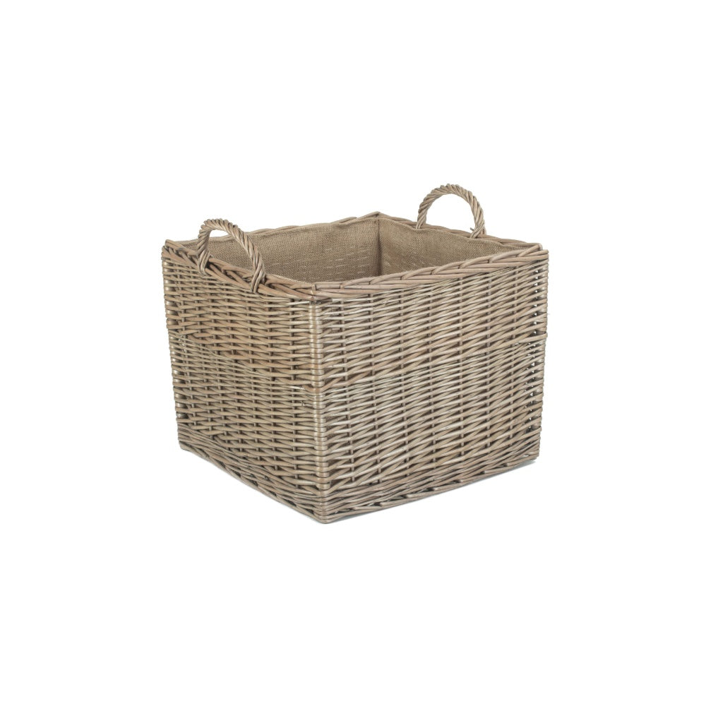 Antique Wash Square Hessian Lined Log Basket