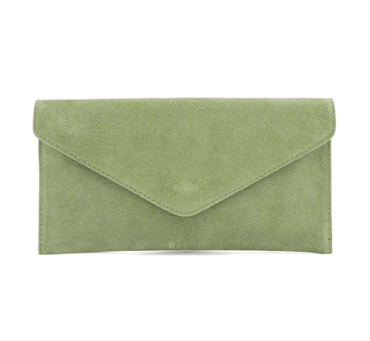 Italian Designer Soft Suede Leather Envelope Clutch Cross Body  Eleonora- Sage Green