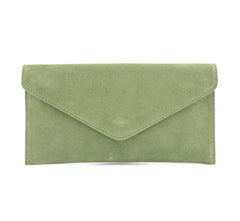 Italian Designer Soft Suede Leather Envelope Clutch Cross Body  Eleonora- Sage Green