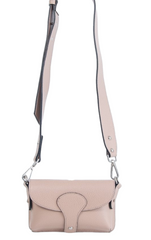 Italian Designer Leather Small Crossbody Wide Strap Bag Carina- Nude