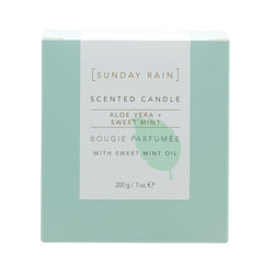 Sunday Rain Aloe Vera & Sweet Mint Soy Candle, with Aromatherapy Oils, Up to 40 Hours Burn Time, Refreshing & Calming Fragrance, 265g