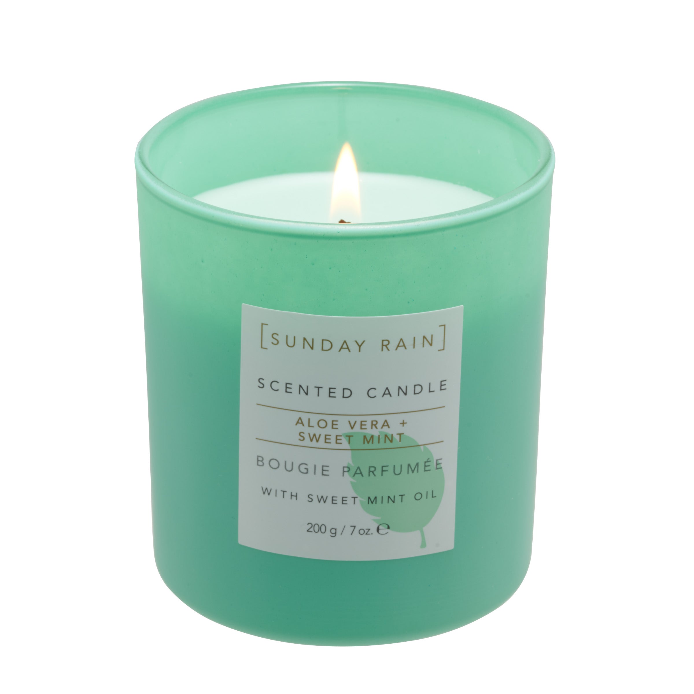 Sunday Rain Aloe Vera & Sweet Mint Soy Candle, with Aromatherapy Oils, Up to 40 Hours Burn Time, Refreshing & Calming Fragrance, 265g