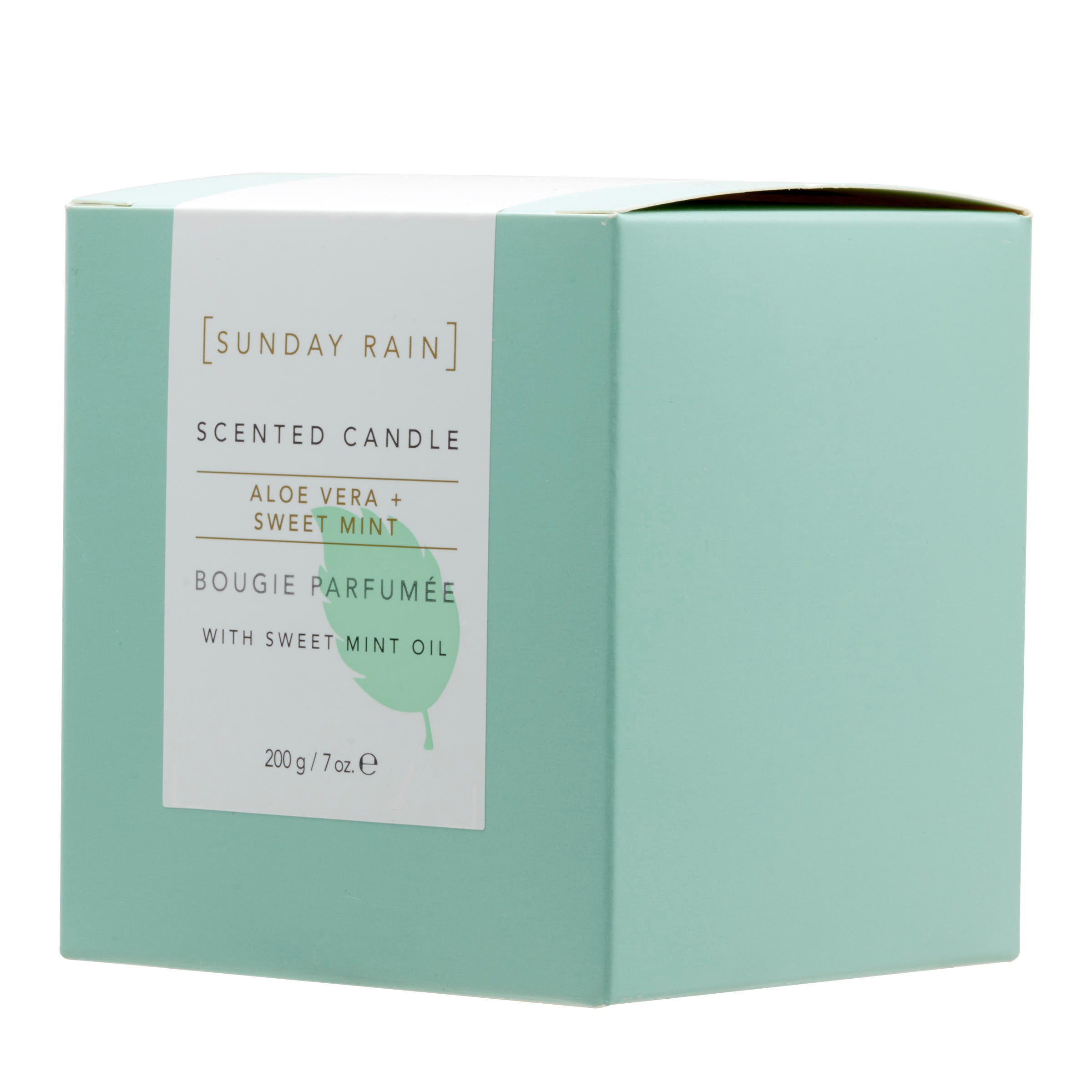 Sunday Rain Aloe Vera & Sweet Mint Soy Candle, with Aromatherapy Oils, Up to 40 Hours Burn Time, Refreshing & Calming Fragrance, 265g