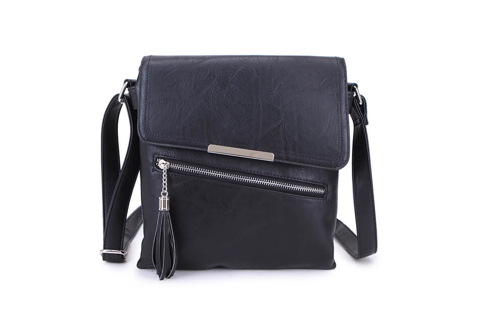 Designer Cross Body Bag With Flap 'n' Tassel - Black