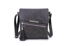 Designer Cross Body Bag With Flap n Tassel - Dark Grey