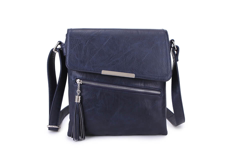 Designer Cross Body Bag With Flap 'n' Tassel - Navy