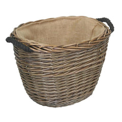 Oval Hessian Lined Wicker Log Basket