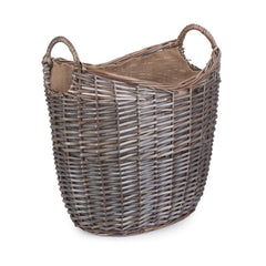 Scoop Neck Antique Wash Hessian Lined Wicker Log Basket