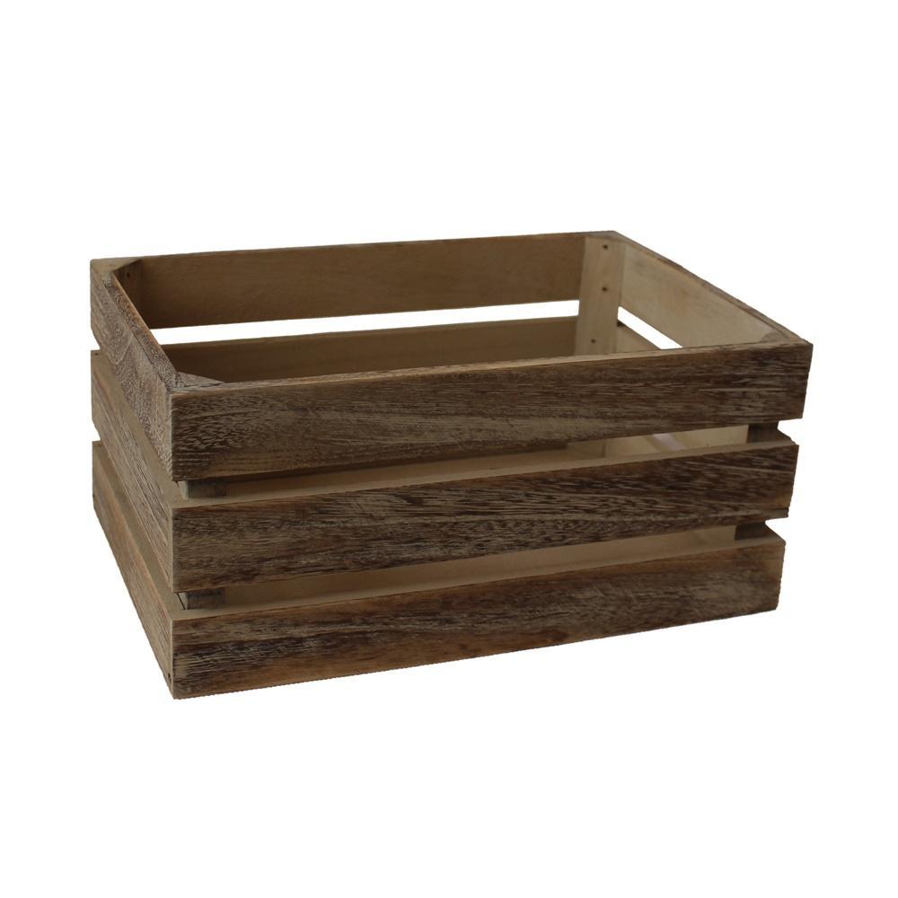 Oak Effect Slatted Wooden Storage Crate