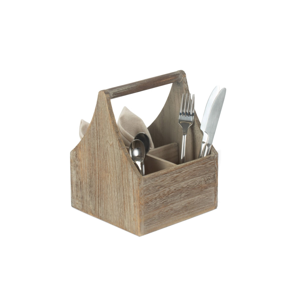 Oak Effect Wooden Square 4 Section Cutlery Holder