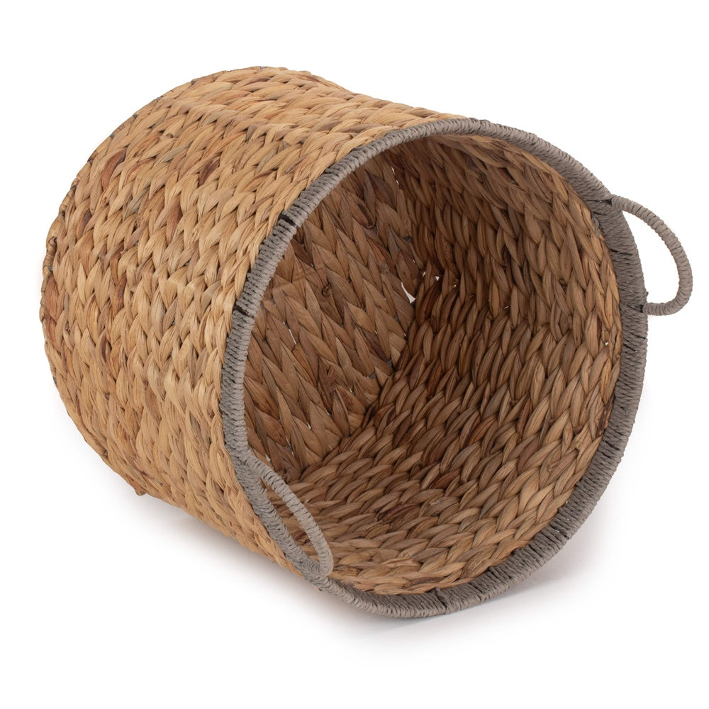 Round Water Hyacinth Basket With Grey Rope Border