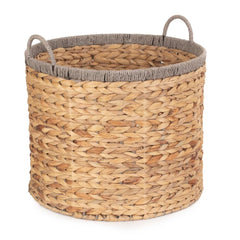 Round Water Hyacinth Basket With Grey Rope Border