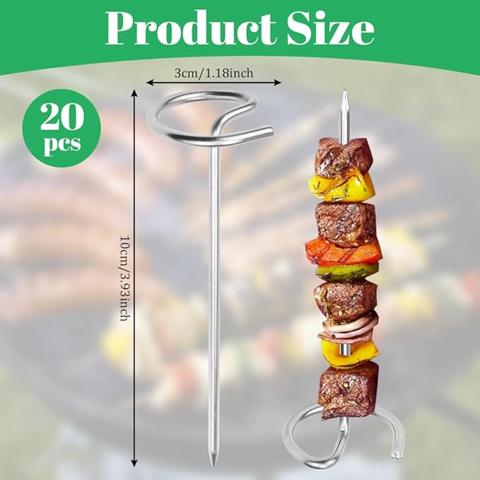 ADERTOS 20 PCS Metal Skewers for Air Fryer, 10CM Standing Kebab Skewers Stainless Steel BBQ Skewers Grill Barbecue Skewers Sticks Reusable Cocktail Skewers for Fruit Kebabs Sausage Barbecue Snacks - British D'sire