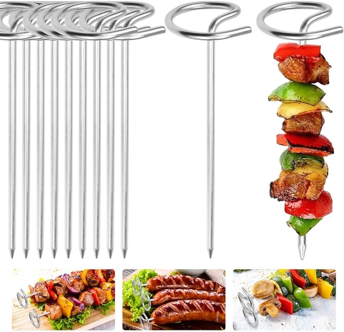 ADERTOS 20 PCS Metal Skewers for Air Fryer, 10CM Standing Kebab Skewers Stainless Steel BBQ Skewers Grill Barbecue Skewers Sticks Reusable Cocktail Skewers for Fruit Kebabs Sausage Barbecue Snacks - British D'sire