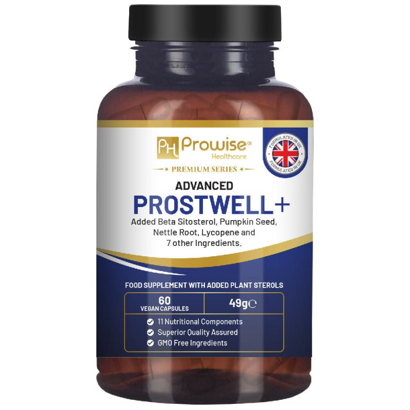 Advanced Prostwell Plus 60 vegan capsules Added Beta Sitosterol, Pumpkin Seed, Nettle Root, Lycopene and 7 other Ingredients - Prostate Supplements for Men - Men Health Supplements by Prowise - Supplement - British D'sire