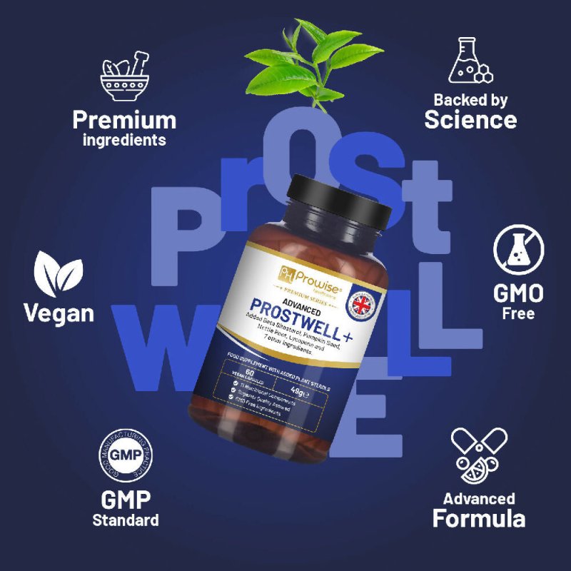 Advanced Prostwell Plus 60 vegan capsules Added Beta Sitosterol, Pumpkin Seed, Nettle Root, Lycopene and 7 other Ingredients - Prostate Supplements for Men - Men Health Supplements by Prowise - Supplement - British D'sire