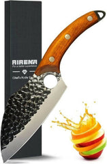 AIRENA Handmade Forged Kitchen Knives, Chefs Knife Set, High Carbon Steel Cook Knife - Full Tang Structure Wood Handle with Thickened Leather Sheath for Home, Camping, BBQ, Gift Box - British D'sire