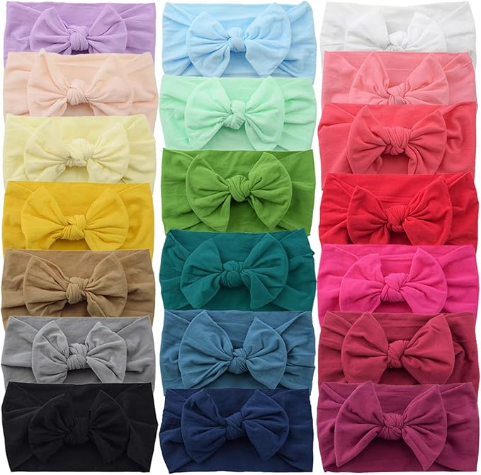 ALinmo 20PCS Elastic Nylon Turban Stretchy Soft Wide Bowknot Headbands for Babies Newborn Baby Girl Infant Toddler - Headbands - British D'sire