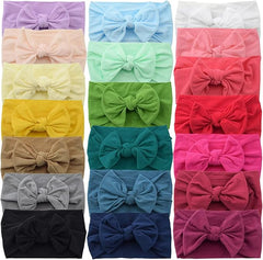 ALinmo 20PCS Elastic Nylon Turban Stretchy Soft Wide Bowknot Headbands for Babies Newborn Baby Girl Infant Toddler - Headbands - British D'sire