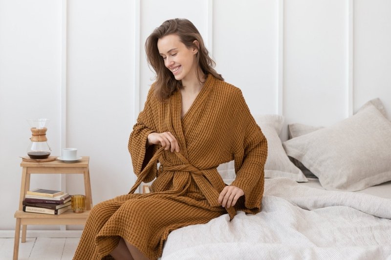 Amber linen waffle robe - Linen waffle robes - British D'sire