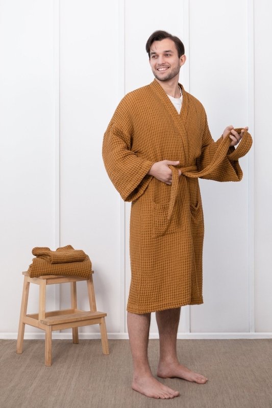 Amber linen waffle robe - Linen waffle robes - British D'sire