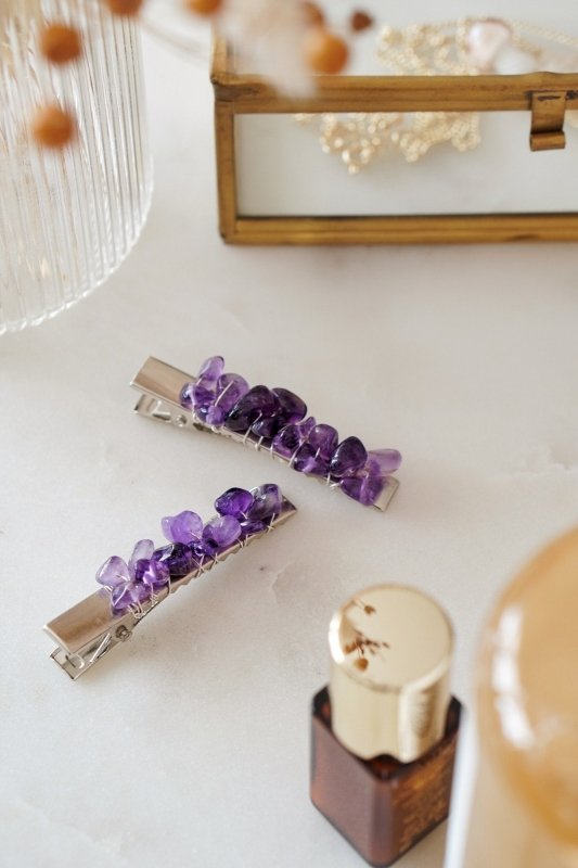 Amethyst Crystal Hair Clip - Set of 2 - Hair Clipper & Trimmer Accessories - British D'sire