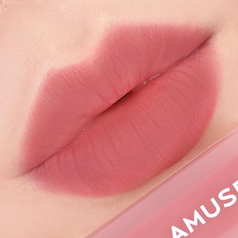 AMUSE Dew Velvet Semi Matt Fresh Dewy Velvet Texture Korean Makeup Transfer - proof Non - sticky Lipstick glossy Vegan 10 Rose Boksoonga (Rose Peach) 4g - Lip Tint - British D'sire