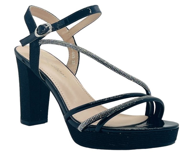 Ankle Strap Diamante Block Heel Shoes - Heels - British D'sire