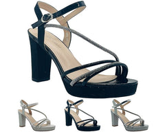 Ankle Strap Diamante Block Heel Shoes - Heels - British D'sire