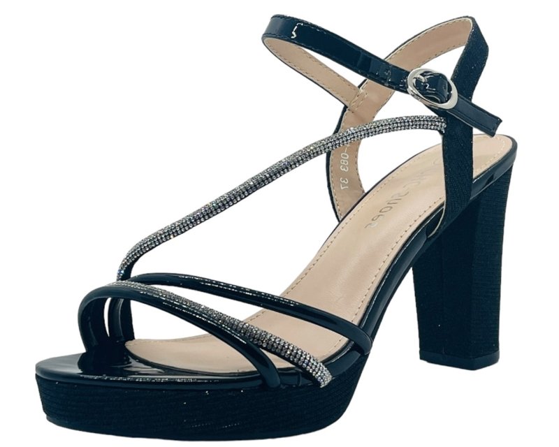 Ankle Strap Diamante Block Heel Shoes - Heels - British D'sire