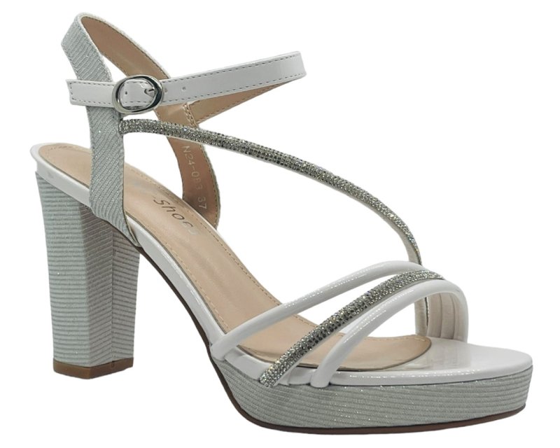 Ankle Strap Diamante Block Heel Shoes - Heels - British D'sire