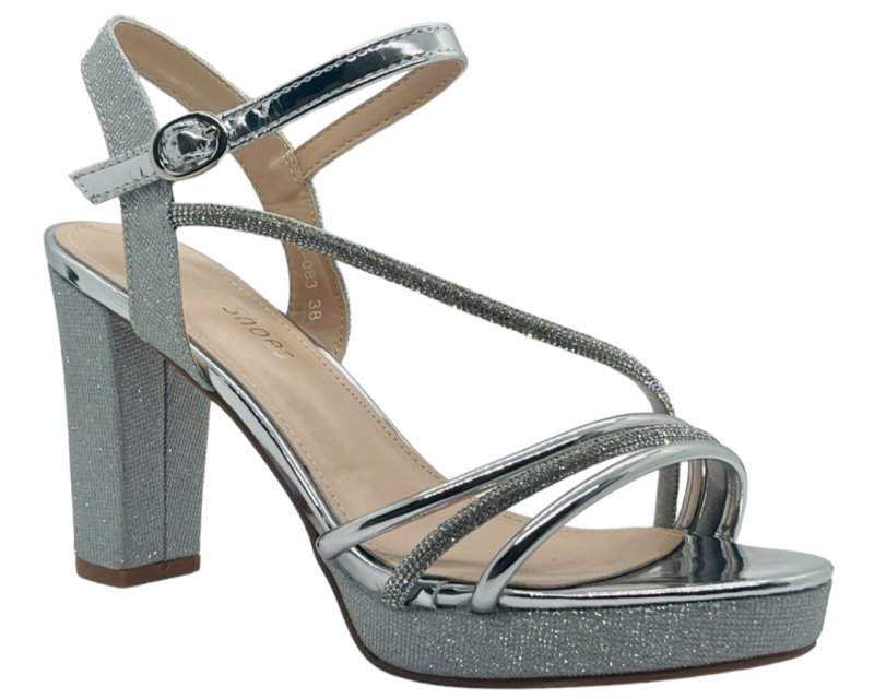 Ankle Strap Diamante Block Heel Shoes - Heels - British D'sire