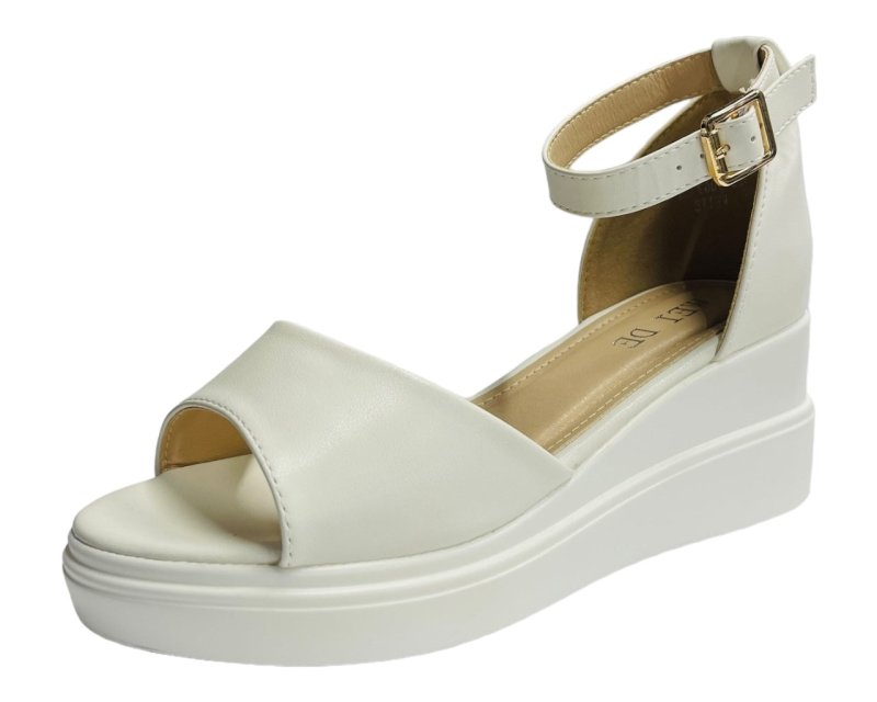 Ankle Strap Faux Leather Wedge Sandals - Wedges - British D'sire