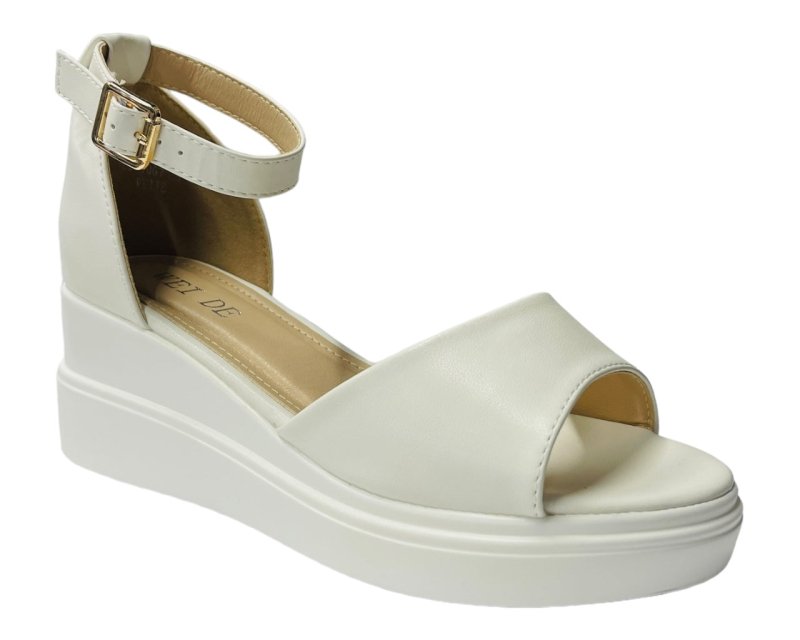 Ankle Strap Faux Leather Wedge Sandals - Wedges - British D'sire