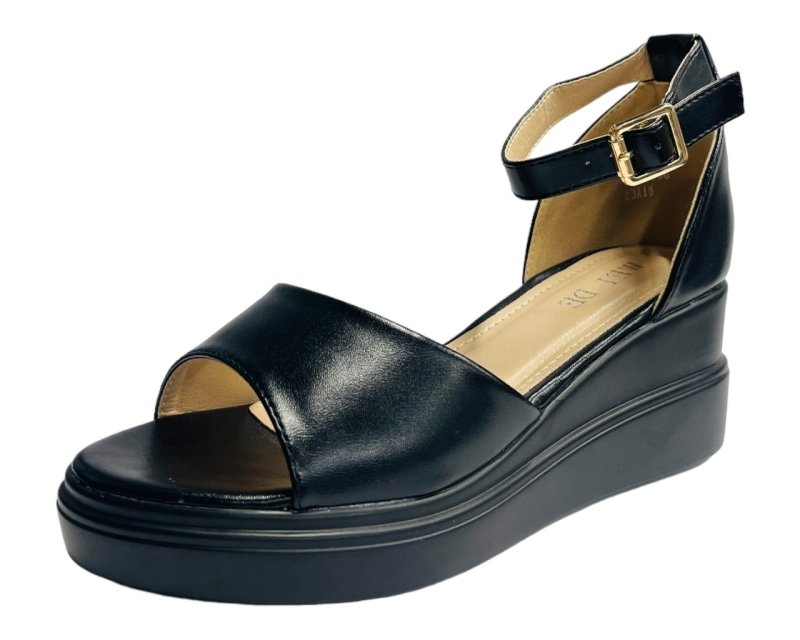 Ankle Strap Faux Leather Wedge Sandals - Wedges - British D'sire