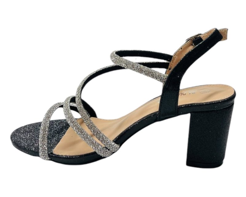 Ankle Strap Rhinestone Glitter Block Heel Shoes - Heels - British D'sire