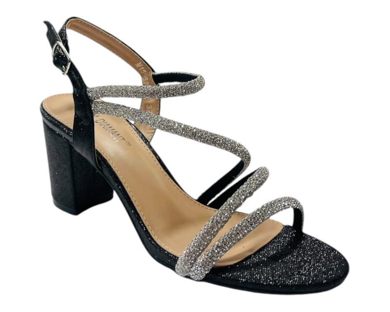 Ankle Strap Rhinestone Glitter Block Heel Shoes - Heels - British D'sire