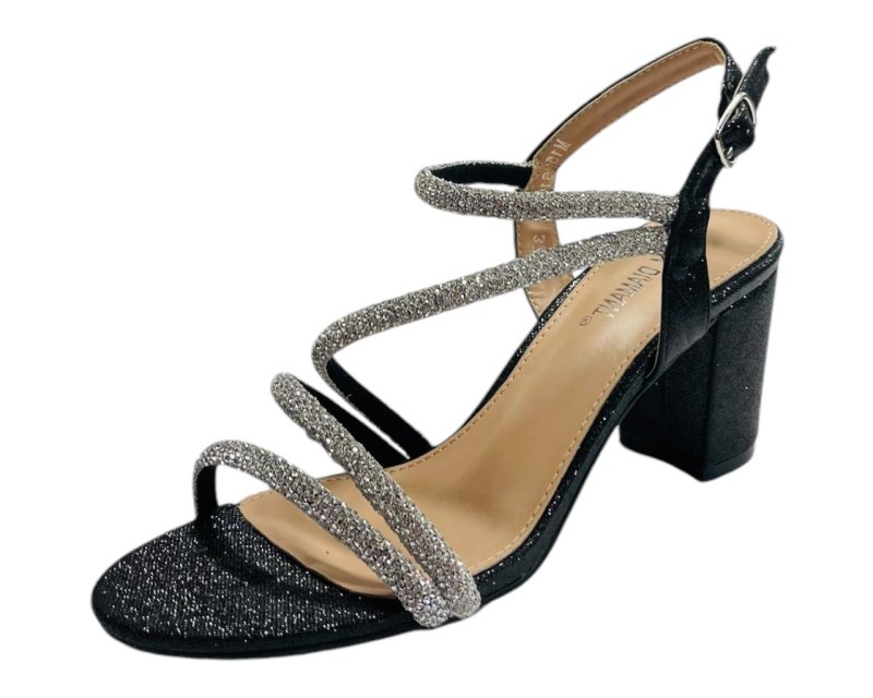 Ankle Strap Rhinestone Glitter Block Heel Shoes - Heels - British D'sire