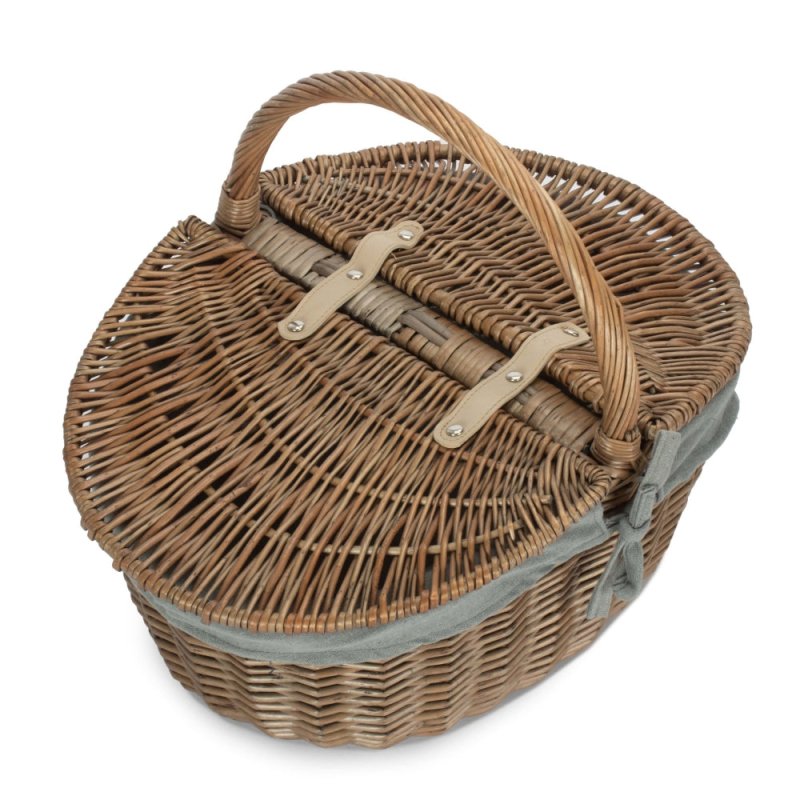 Antique Grey Oval Picnic Basket - Empty Picnic Baskets - British D'sire