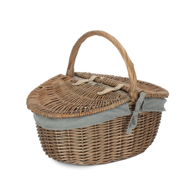 Antique Grey Oval Picnic Basket - Empty Picnic Baskets - British D'sire