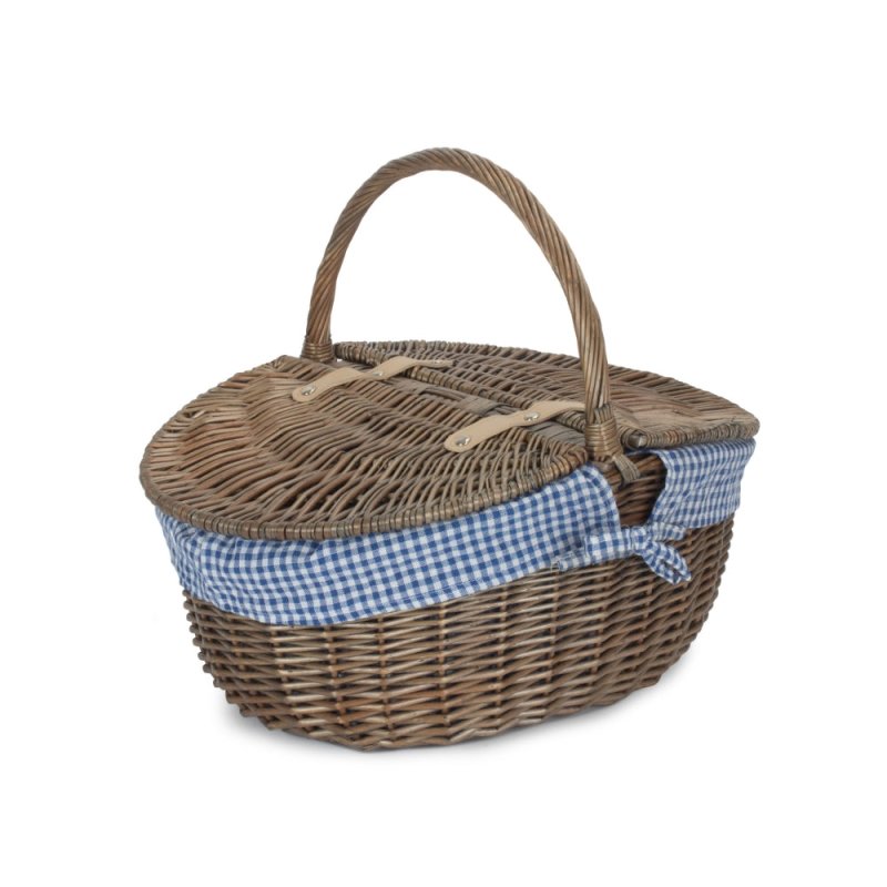 Antique Grey Oval Picnic Basket - Empty Picnic Baskets - British D'sire