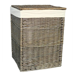 Antique Wash Square White Cotton Lined Laundry Basket - Laundry Baskets - British D'sire