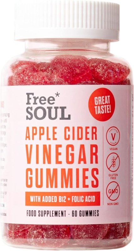 Apple Cider Vinegar Gummies with The Mother 1000mg Enhanced with Vitamin B12 & Folic Acid | 60 High Strength ACV Vegan Capsules with Pomegranate & Beetroot Powder | Natural Ingredients | Free Soul - British D'sire