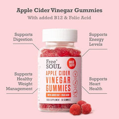 Apple Cider Vinegar Gummies with The Mother 1000mg Enhanced with Vitamin B12 & Folic Acid | 60 High Strength ACV Vegan Capsules with Pomegranate & Beetroot Powder | Natural Ingredients | Free Soul - British D'sire