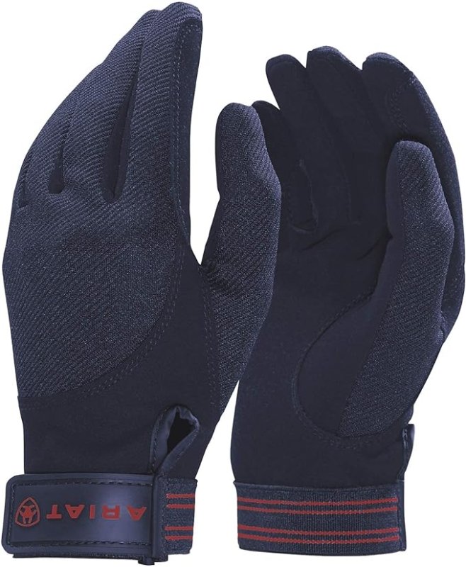 ARIAT Tek Grip Glove Navy - Easy Stretch - Unisex - The go - to glove for riding and schooling - Articulated fingers bend - British D'sire